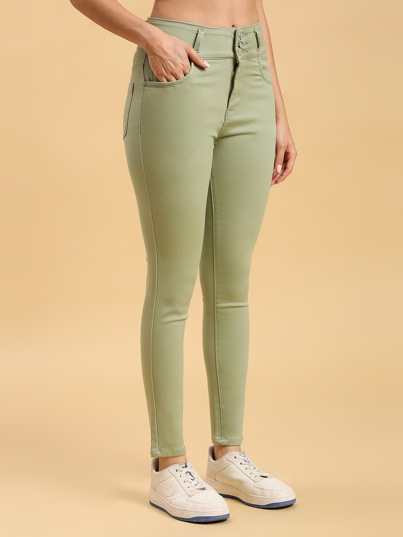 Green Skinny Fit Jeans With Insert Pockets