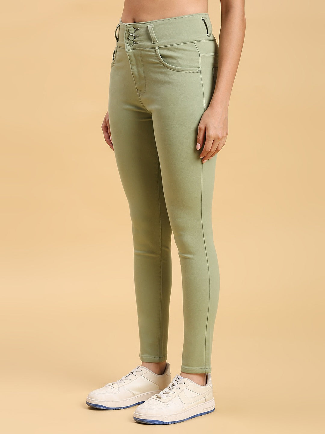Green Skinny Fit Jeans With Insert Pockets