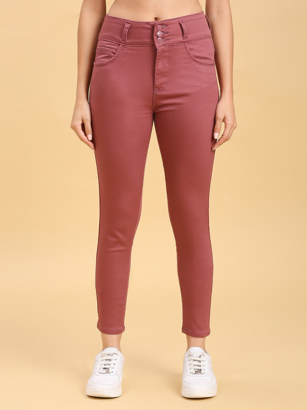 Wine Skinny Fit Jeans With Insert Pockets