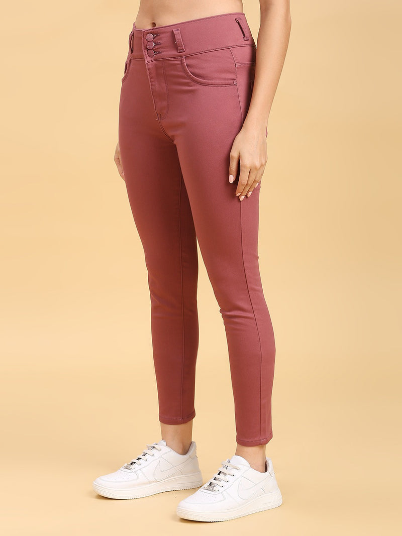 Wine Skinny Fit Jeans With Insert Pockets