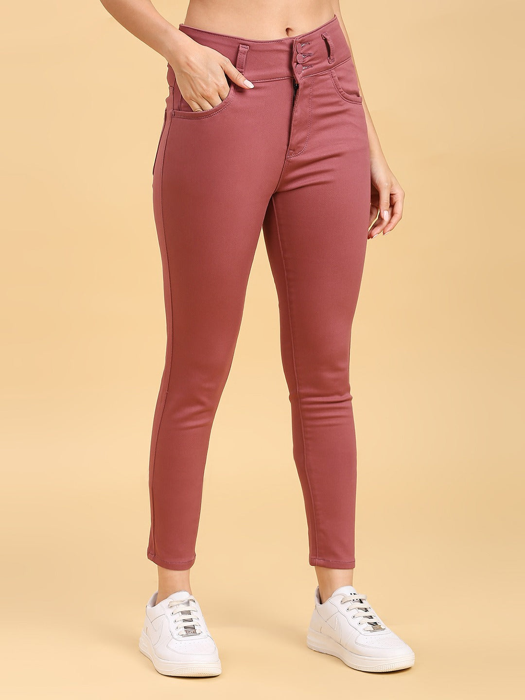 Wine Skinny Fit Jeans With Insert Pockets