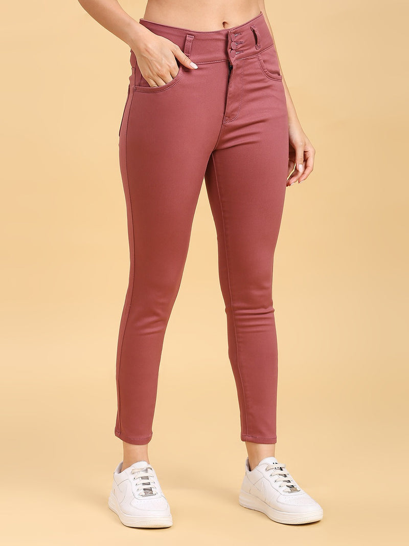 Wine Skinny Fit Jeans With Insert Pockets