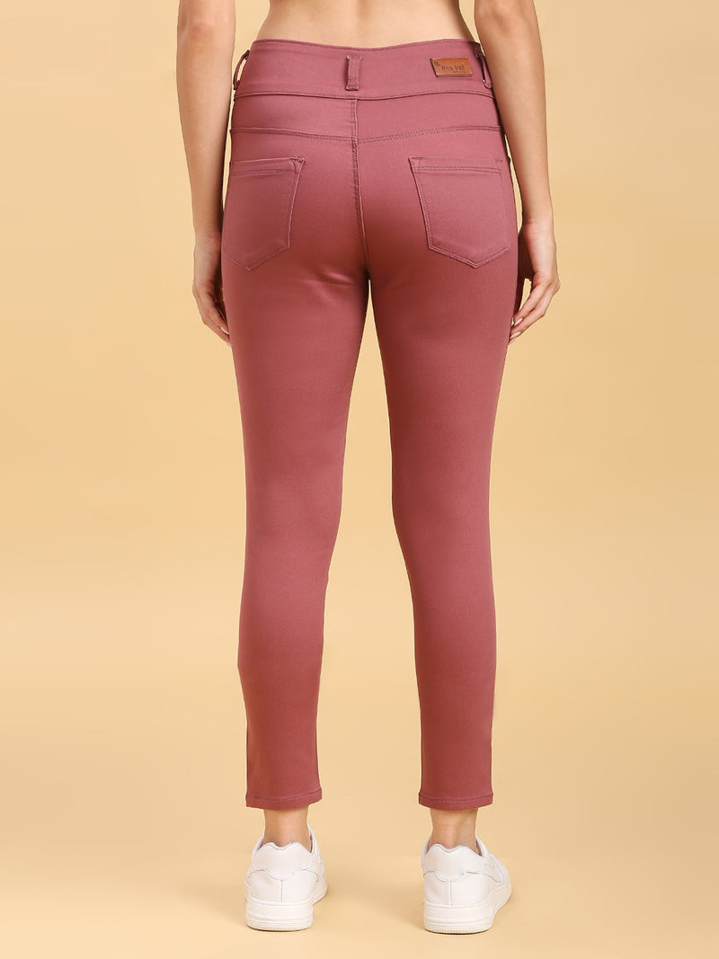Wine Skinny Fit Jeans With Insert Pockets