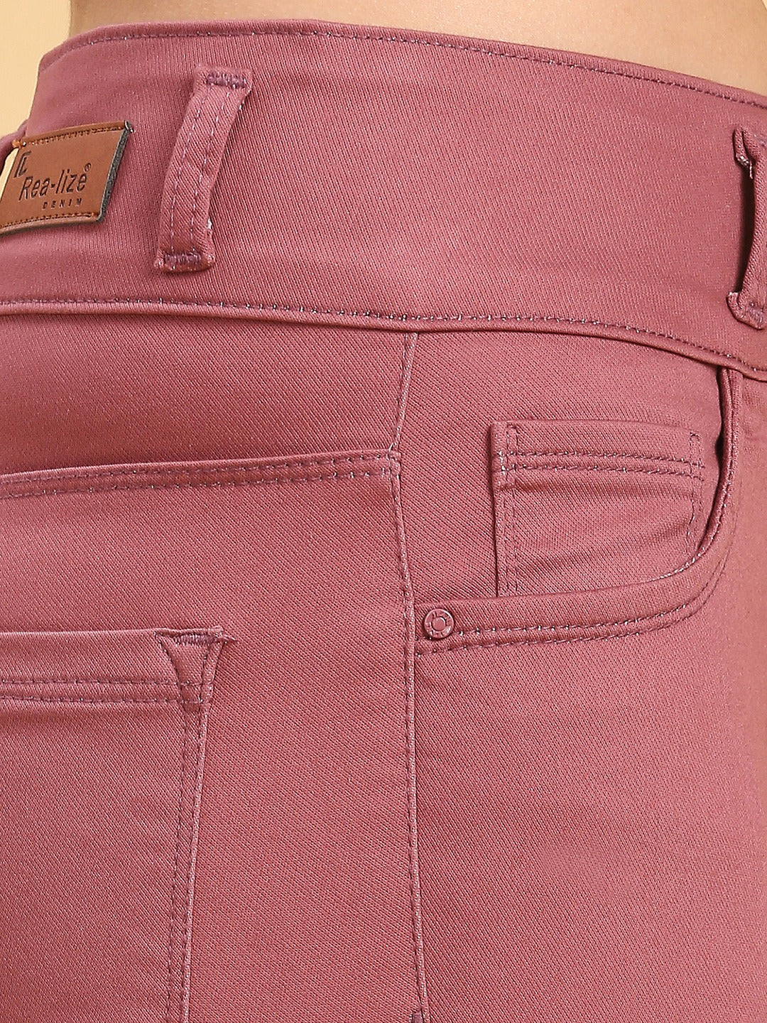 Wine Skinny Fit Jeans With Insert Pockets