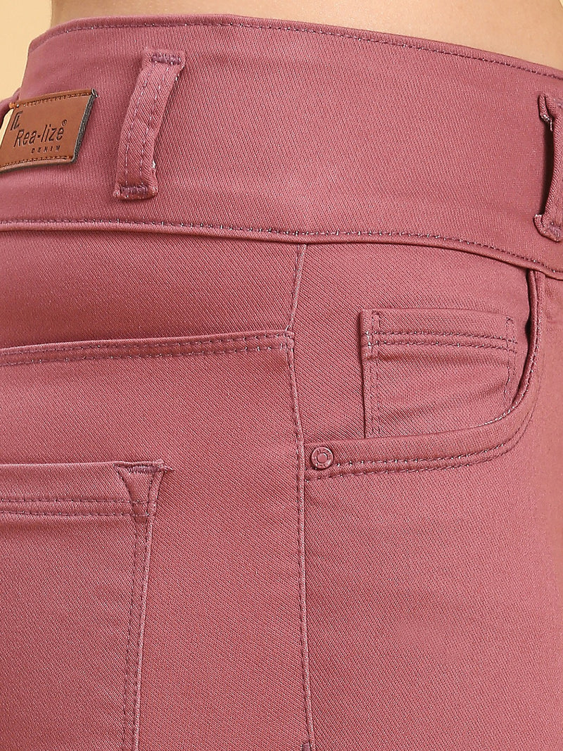 Wine Skinny Fit Jeans With Insert Pockets