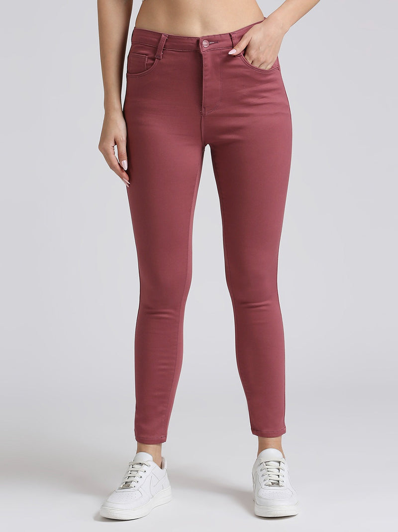 Wine Skinny Fit Jeans With Insert Pockets