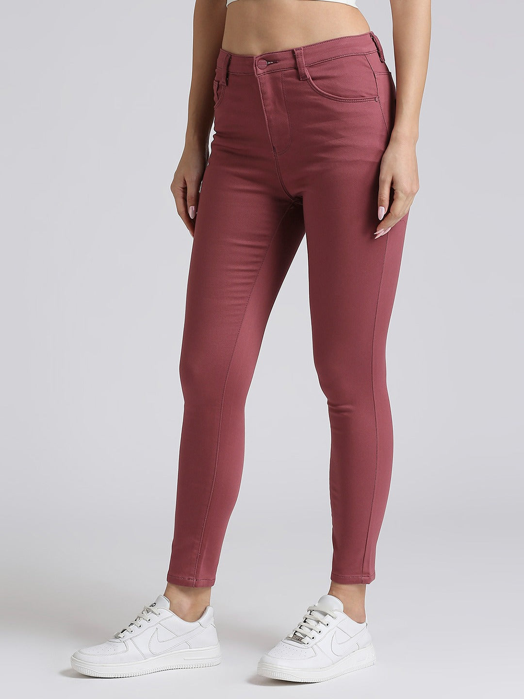 Wine Skinny Fit Jeans With Insert Pockets