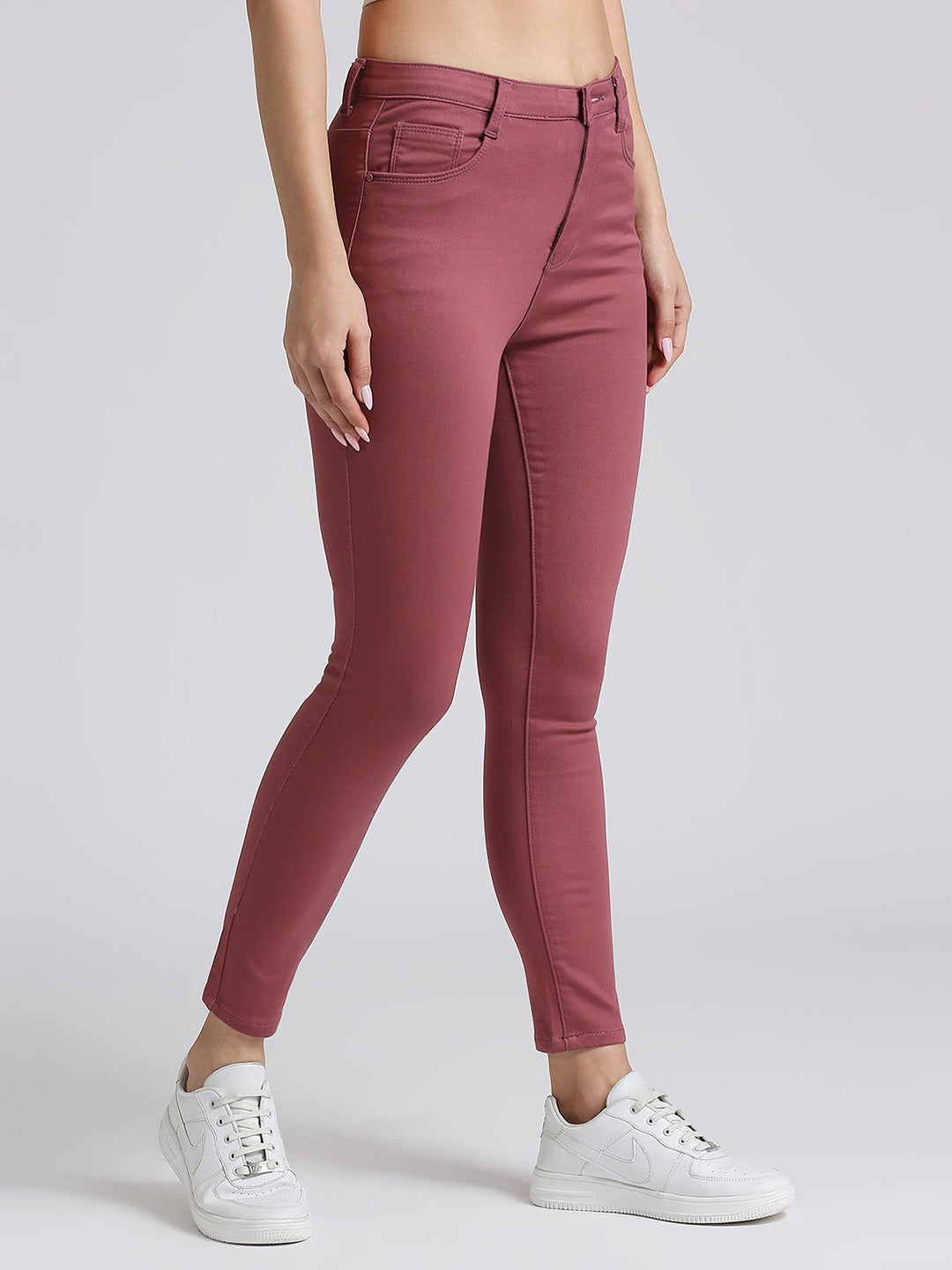 Wine Skinny Fit Jeans With Insert Pockets