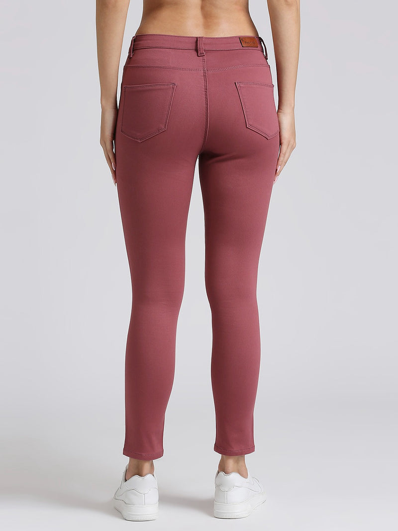 Wine Skinny Fit Jeans With Insert Pockets
