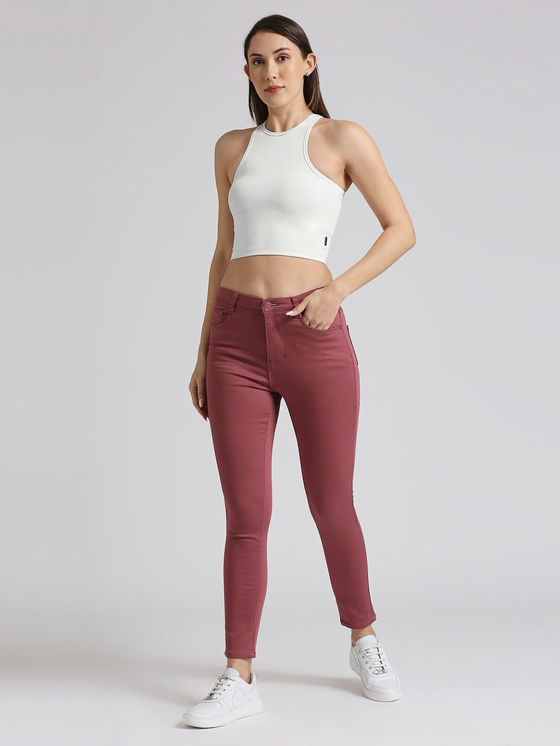 Wine Skinny Fit Jeans With Insert Pockets