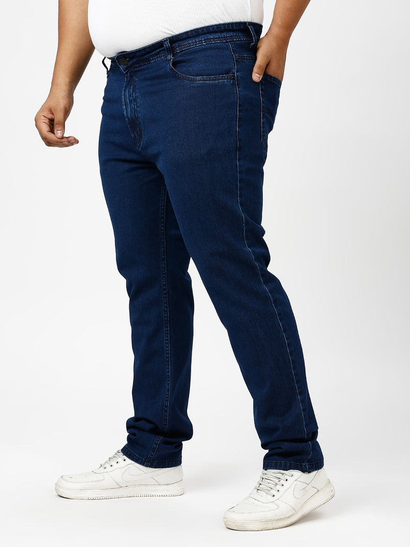 Mens Plus Size Dark Blue Regular Fit Denim Jeans
