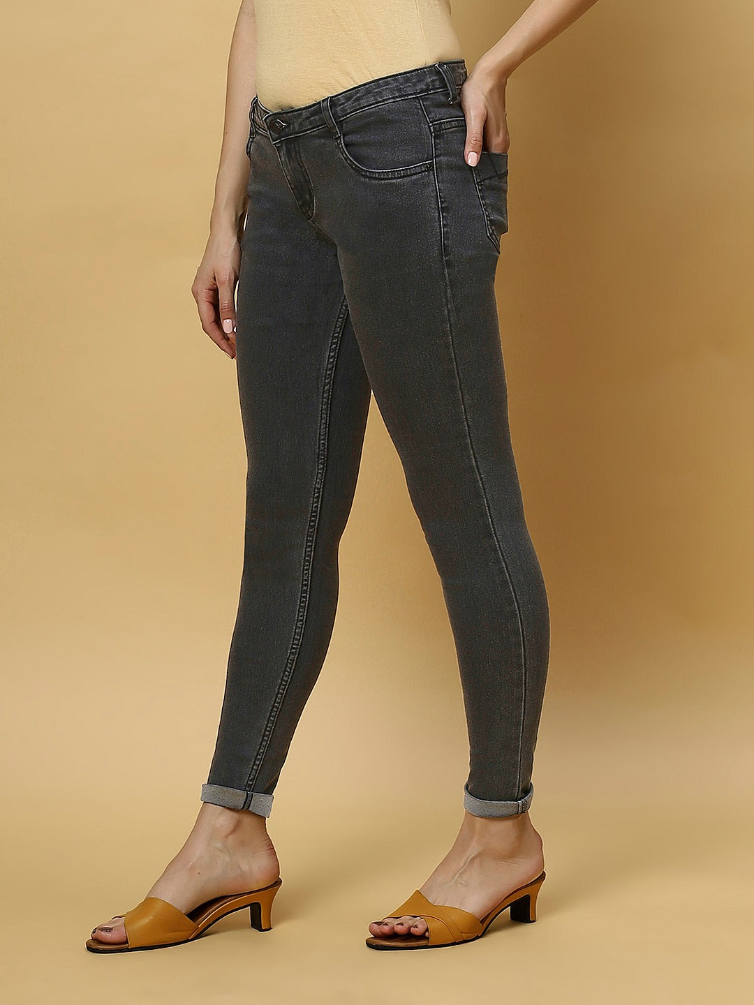 REA-LIZE Grey Dark Shade Skinny Women Jeans